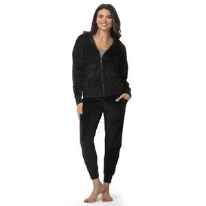 NWT Felina Womens Black Velour Zip Hoodie Jogger Set Soft 2-Piece Tracksuit Sz S
